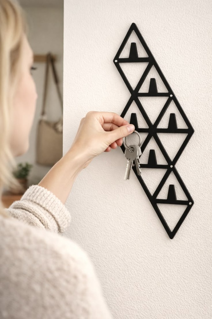 Geometric Triangles Modern Metal Keyholder Wall Rack