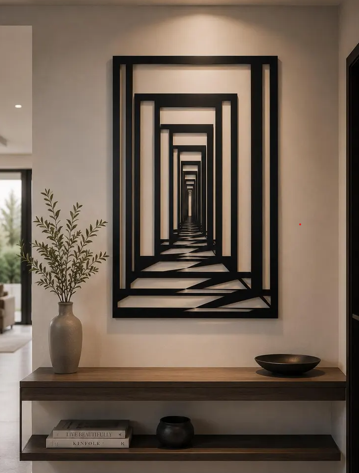 3D Optical Illusion Geometric Corridor Rectangular Metal Wall Art