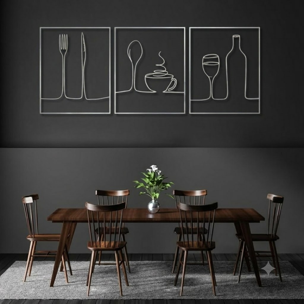 Kitchen & Dining Culinary Line Art 3-Piece Metal Wall Art Set