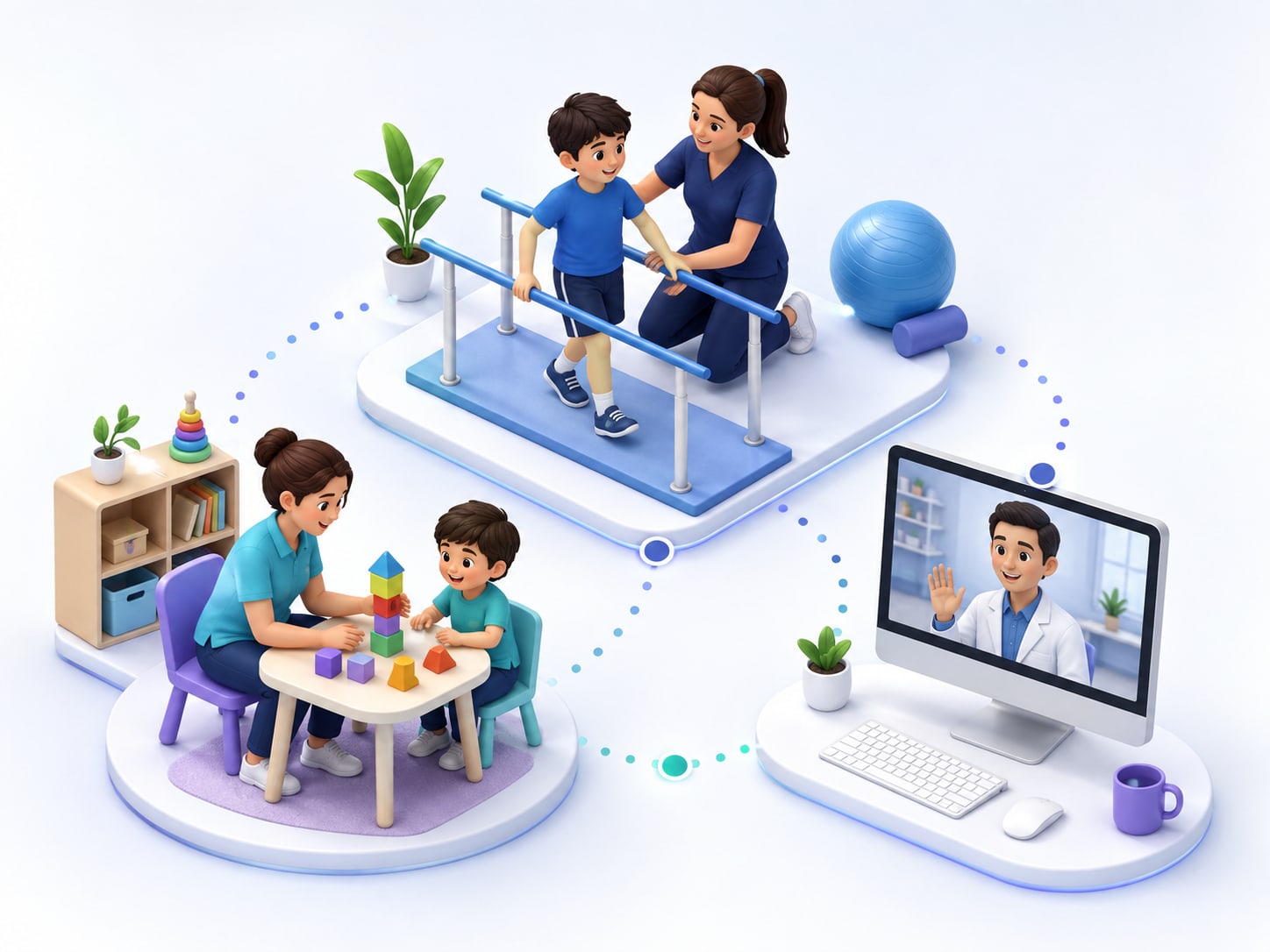 Illustration of supportive therapy, learning and family care