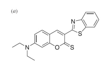 Structure of thiocoumarin TcAg1. Adapted from Lim, Zelong; G. Smith, David; Kolanowski, Jacek L.; Mattison, Rebecca L.; Knowles, Jonathan C.; Baek, Song-Yi; et al. (2018): Supplementary material from "A reversible fluorescent probe for monitoring Ag(I) ions". The Royal Society. Collection. https://doi.org/10.6084/m9.figshare.c.4149821.v2.