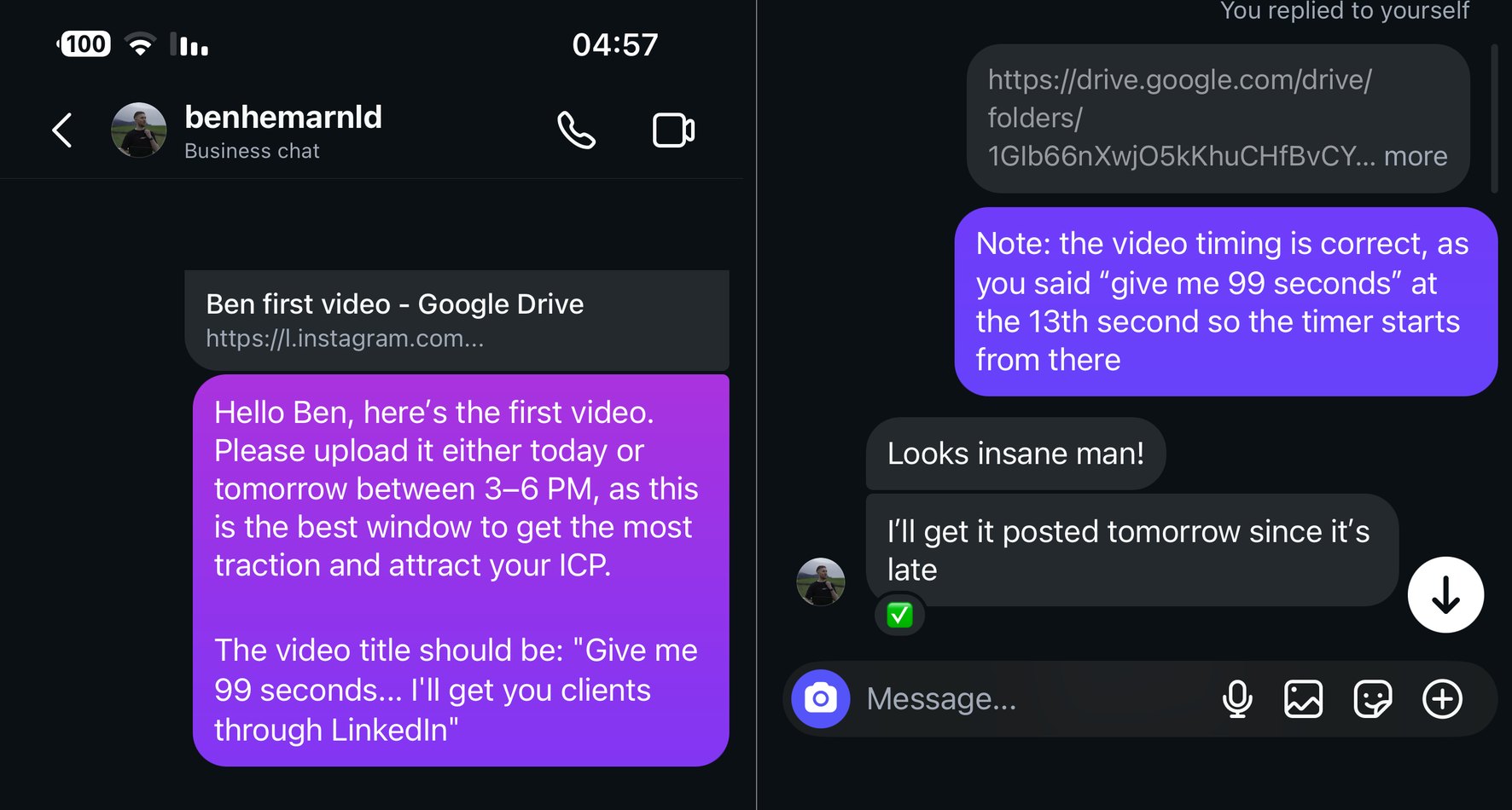 Client message about results from their content