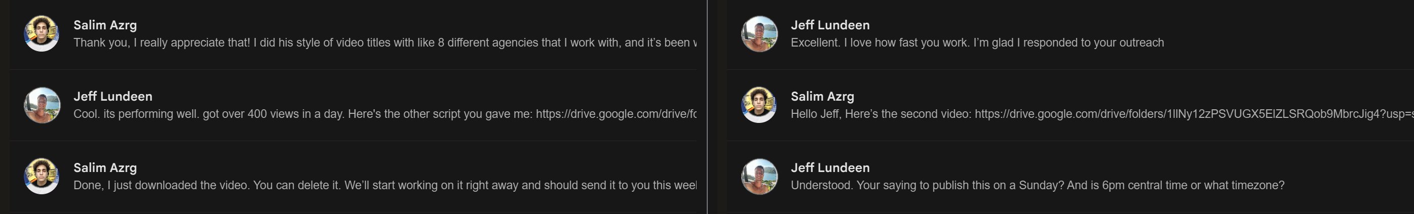 Client message about results from their content