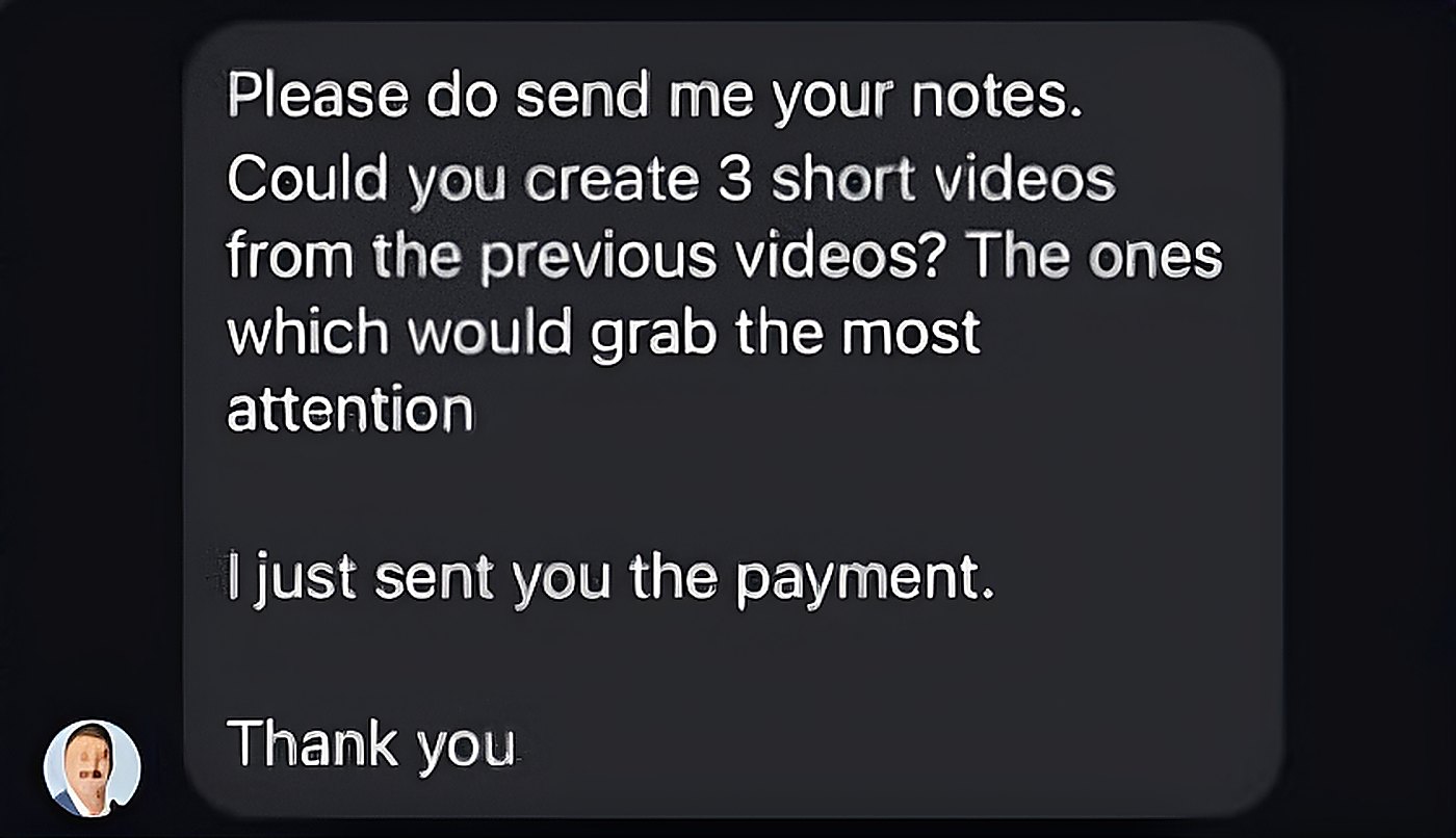 Client message about results from their content