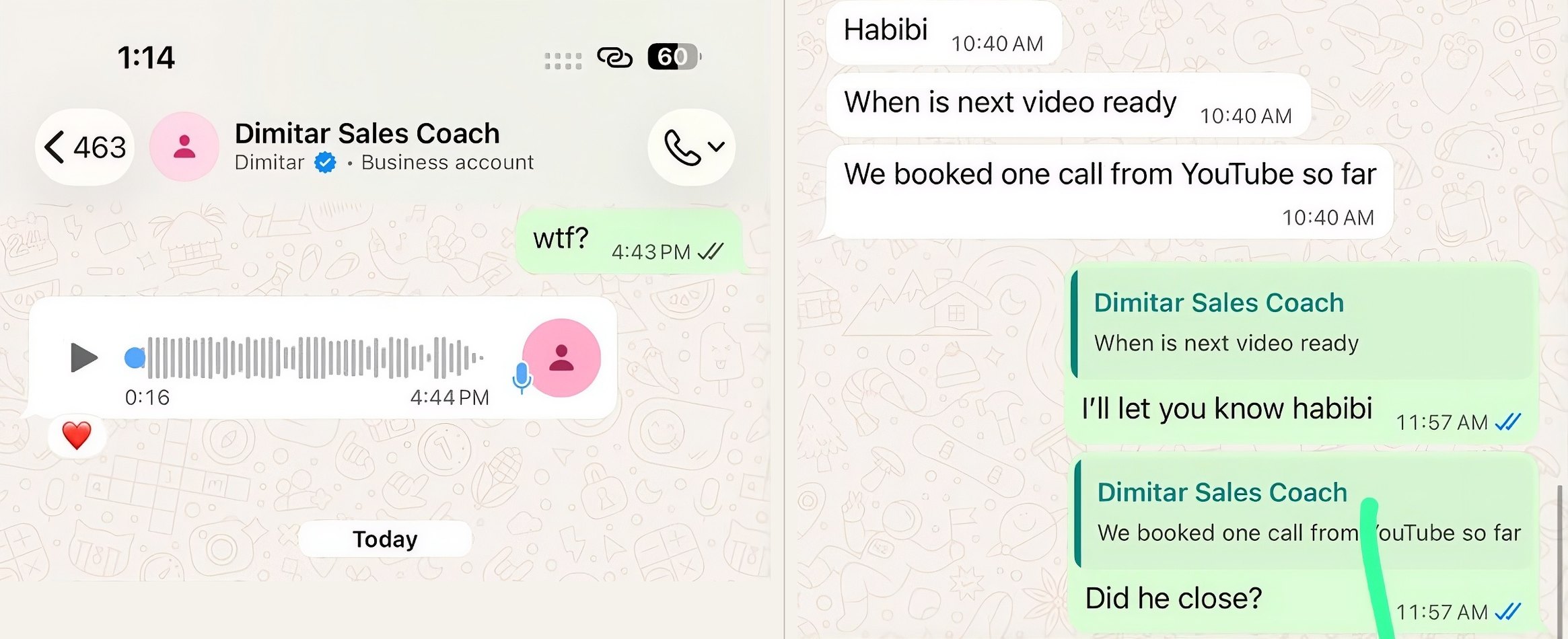 Client message about results from their content