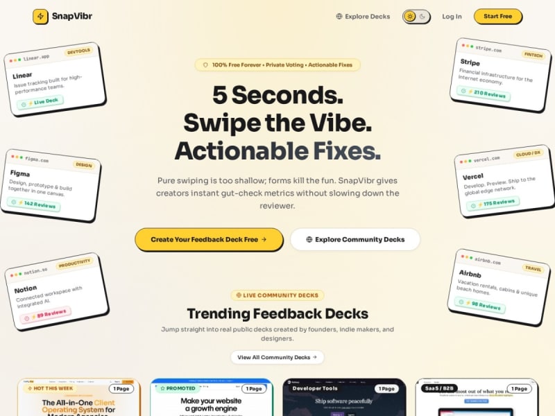 SnapVibr – 5-Sec Website Feedback Decks