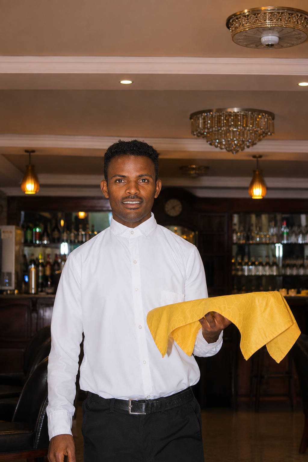 Hotel staff member serving guests