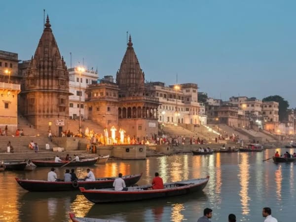 Evening Ganga Aarti view at Varanasi ghats
