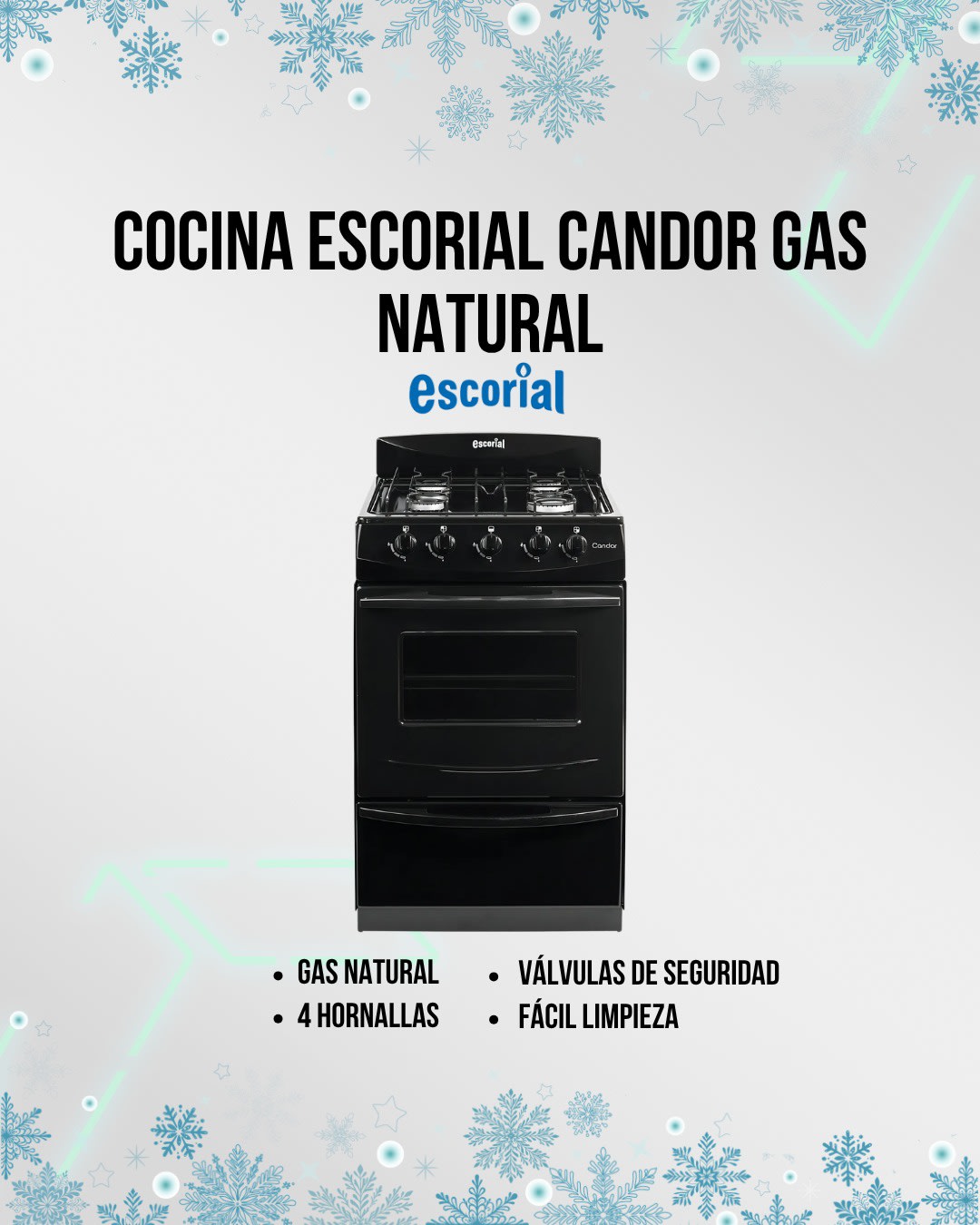 Cocina Escorial Candor S2 Negra Gas Natural