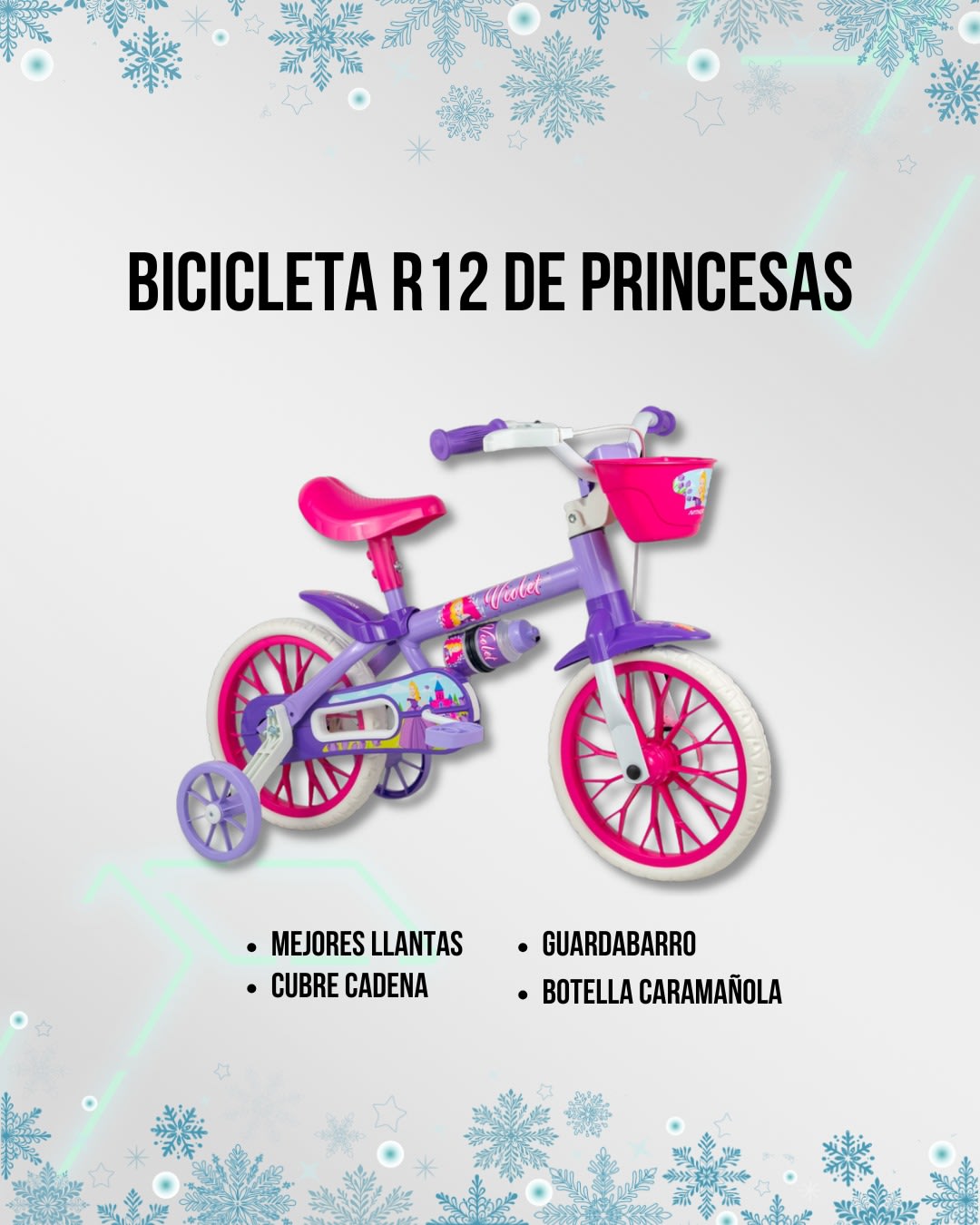 Bicicleta Infantil Reforzada Nathor R12 con Rueditas Minnie Rosa (N°5748