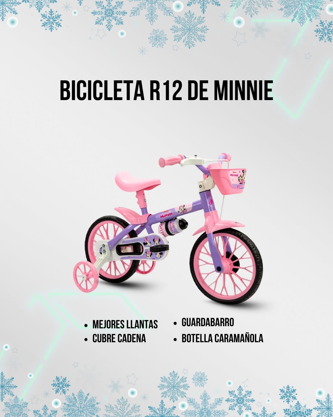 Bicicleta Infantil Reforzada Nathor R12 con Rueditas Minnie Rosa
