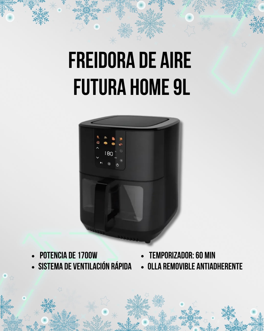Freidora de Aire Futura Home 9.1L 1700W Sin Aceite Digital Negro