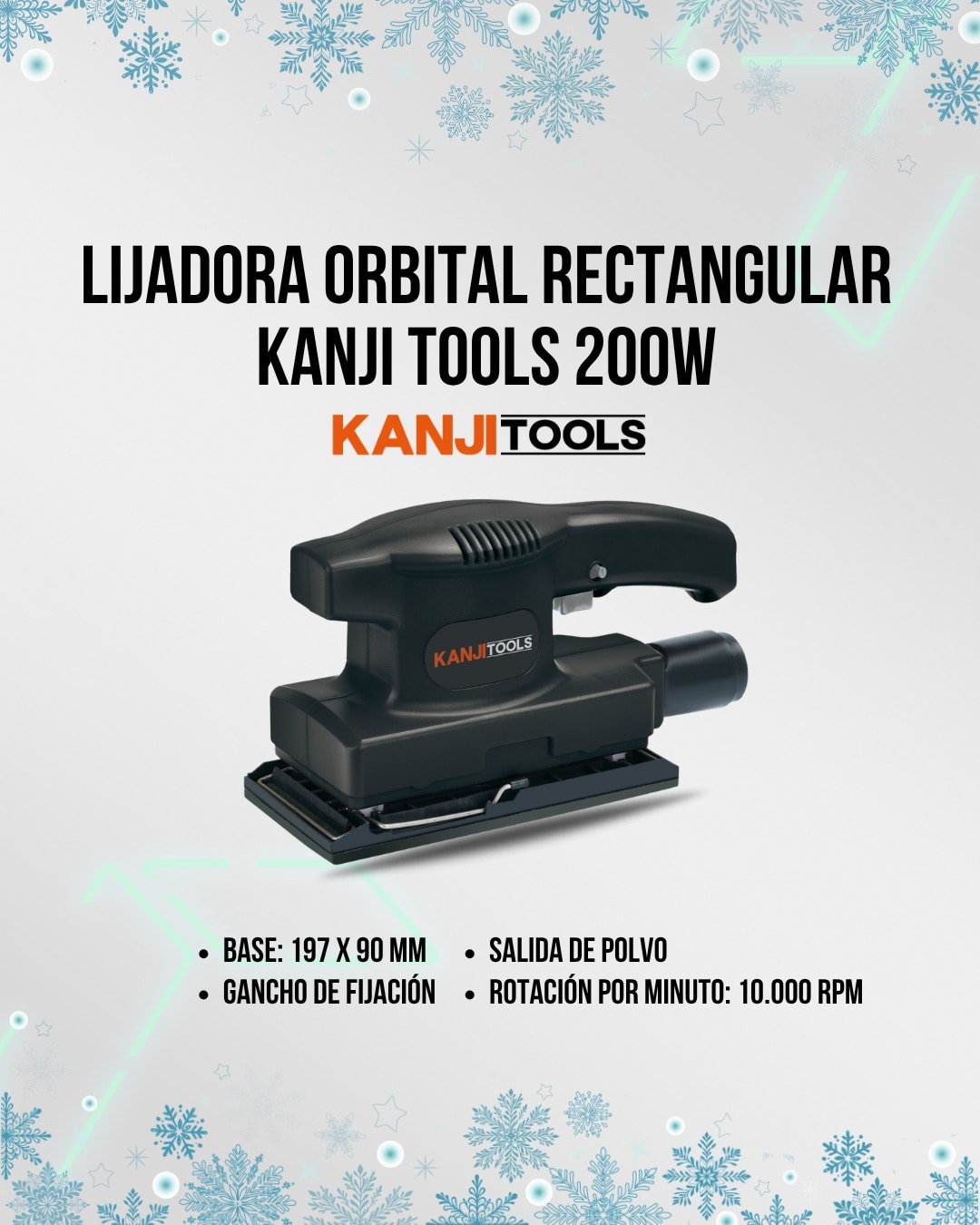 Lijadora Profesional Orbital Rectangular Kanji Tools 200W Negro