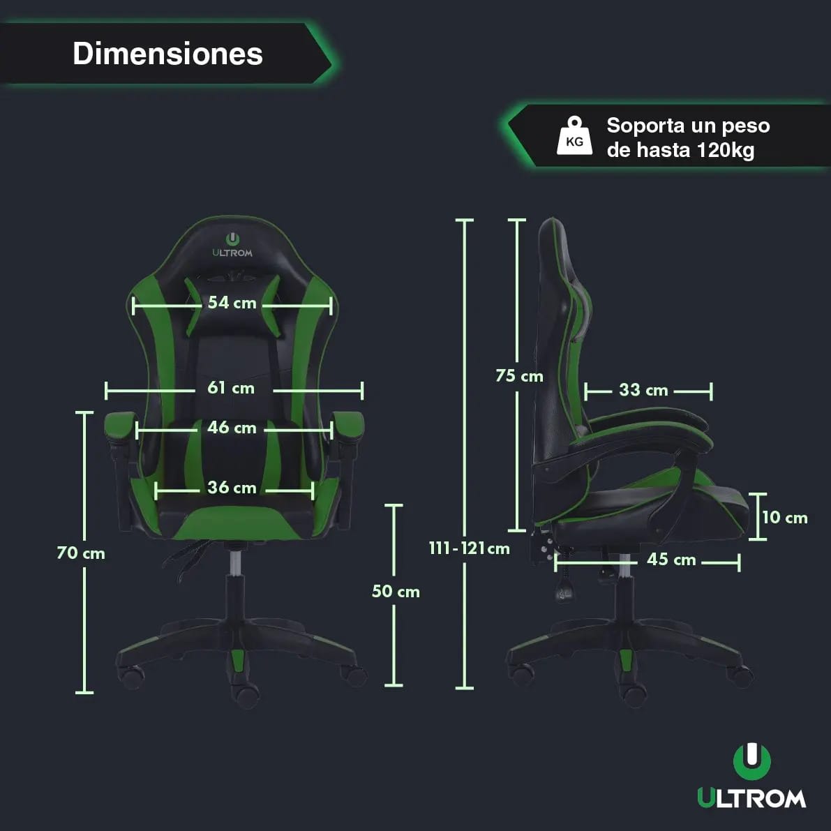 Silla Gamer Ultrom Negro-Verde (N°6140