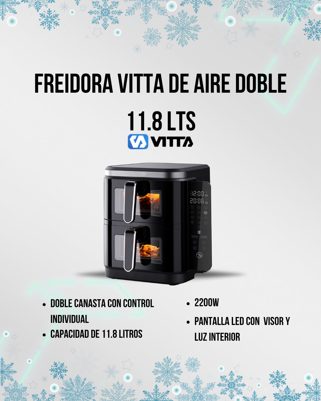 Freidora de Aire Vitta Sin Aceite 11,8 Litros 1600 Watts - Gris (N°6163