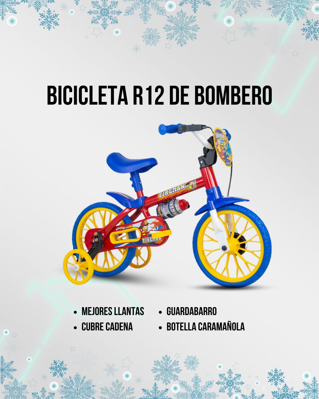 Bicicleta Infantil Reforzada Nathor R12 con Rueditas y Cantimplora Negro/Rojo (N°6325