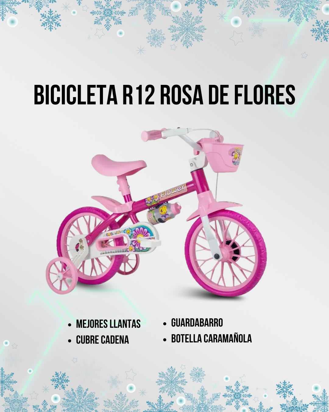 Bicicleta Fiat 500 Rodado 12 con Ruedas de Goma y Cantimplora Azul (N°6866