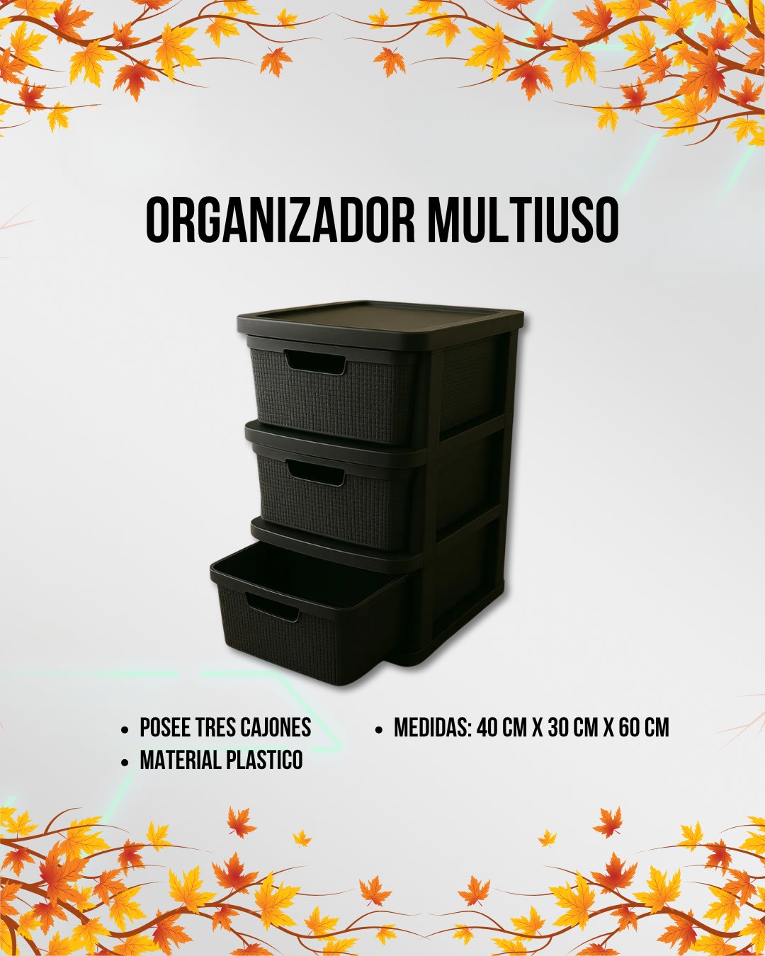 Cajonera 3x15L Negro Yute PLORPLI303287 (N°7215