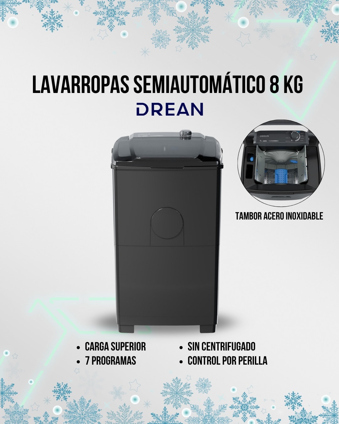 Lavarropas Drean Semiautomático 8 Kg Gris LTDR87SGO (N°9479
