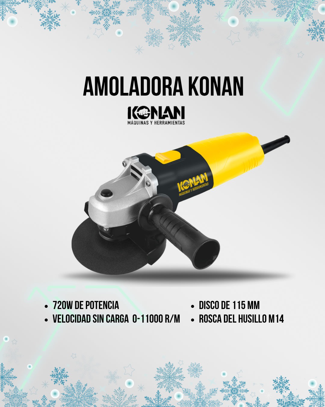 Amoladora Angular Konan 115 mm 720W Corte y Desbaste Eléctrica Amarillo y Negro KC115