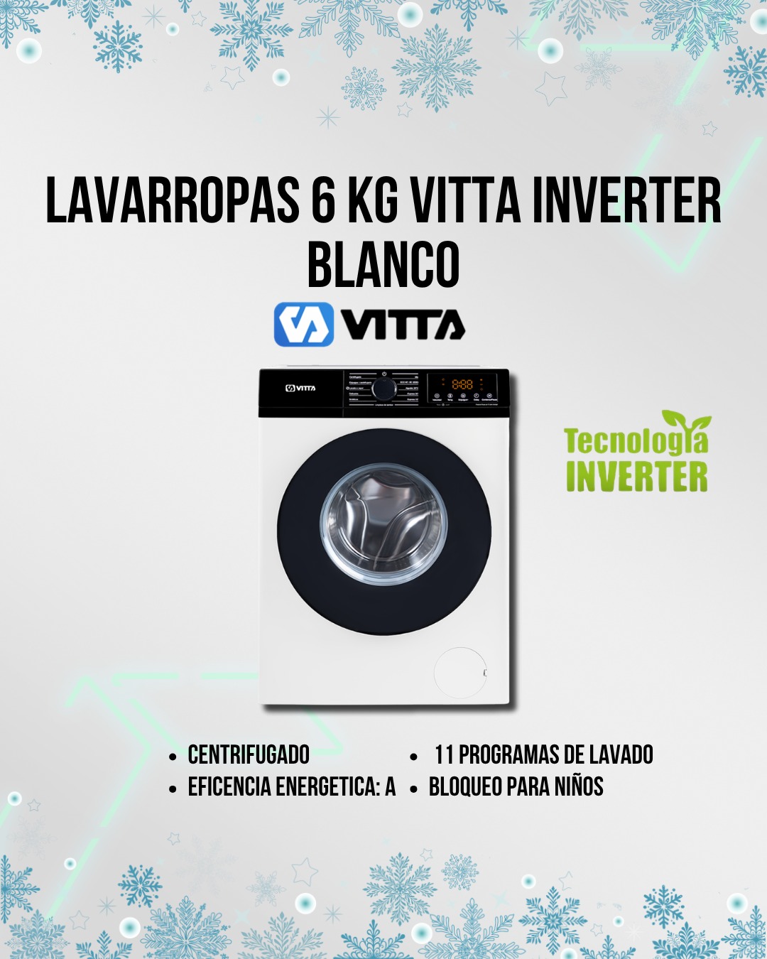 Lavarropas Vitta Inverter 6 kg Blanco 1200 RPM WM-WMCFWT  🔥 ¡ÚLTIMAS UNIDADES! 🔥