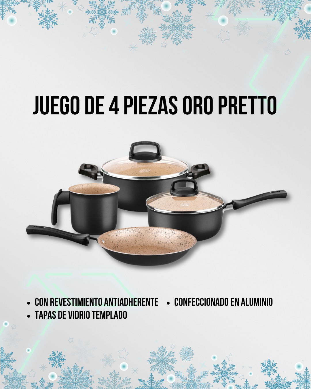 Batería Cocina Olla Cacerola Aluminio Antiadherente 4 Piezas Grafito