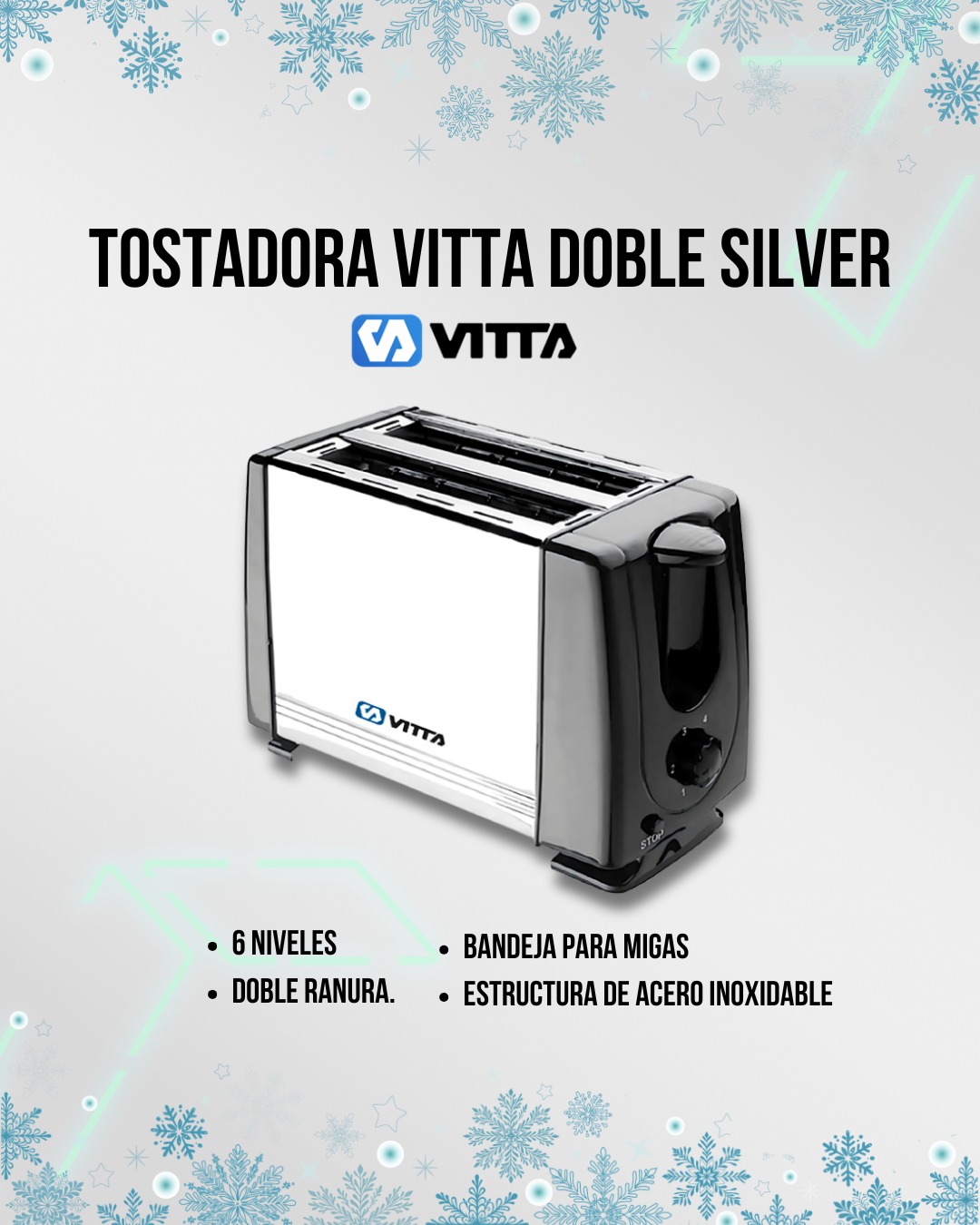 Tostadora Eléctrica 900w 2 Panes 6 Niveles Full - Vitta Plateado