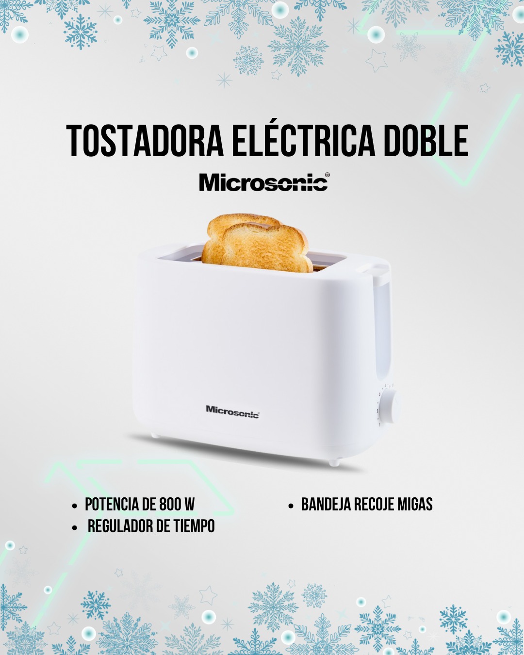 Tostadora Eléctrica Microsonic 800w 2 Panes Rebanadas Color Blanco