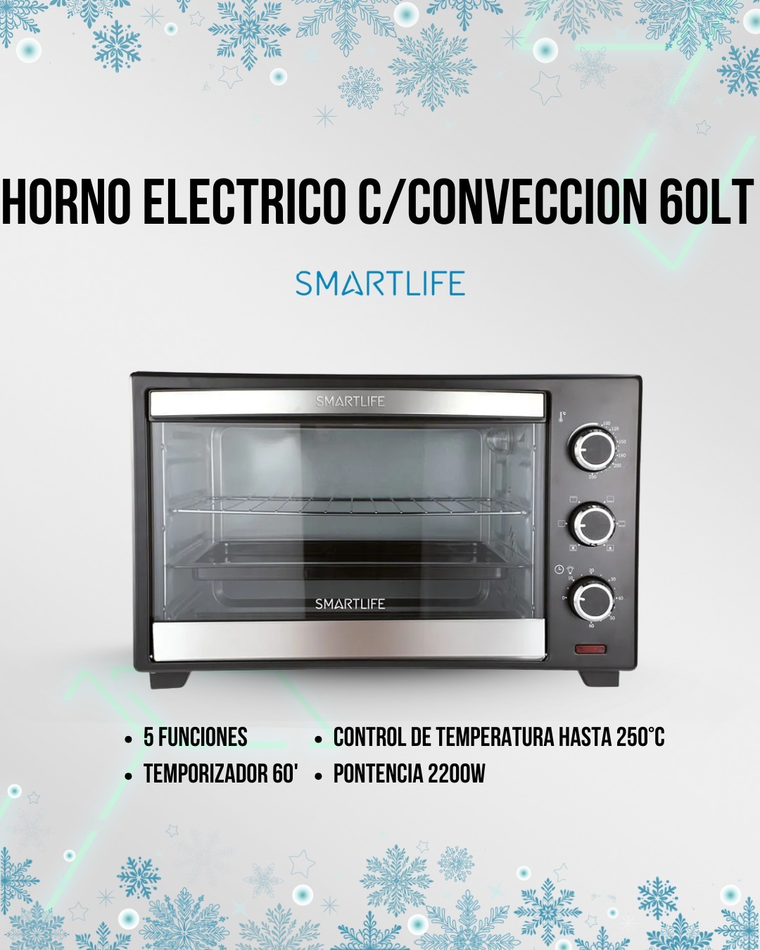 Horno Eléctrico Smartlife con Convección 60 Litros SL-TO0060PN