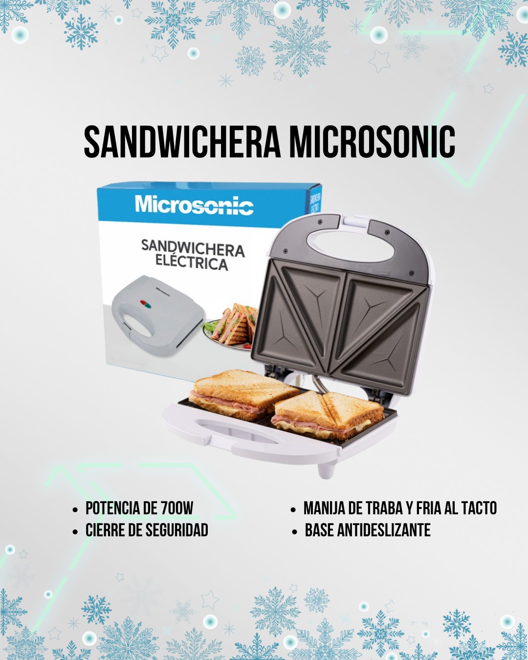 Sandwichera Eléctrica Microsonic Tostadora 700w Color Blanco