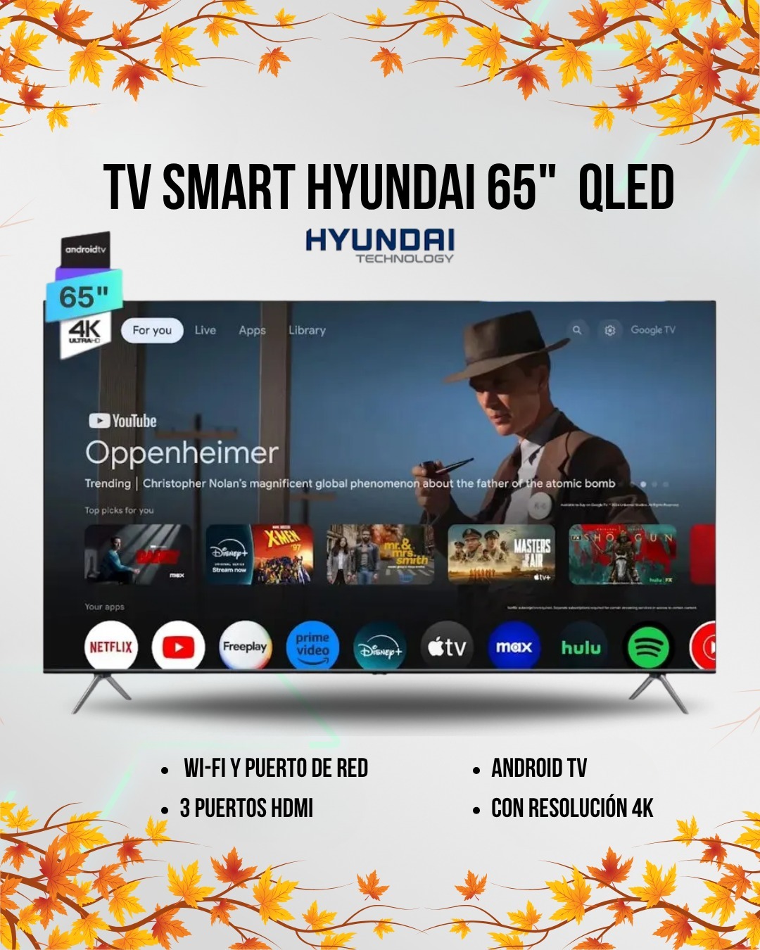Smart TV Hyundai 65" Qled Android Tv