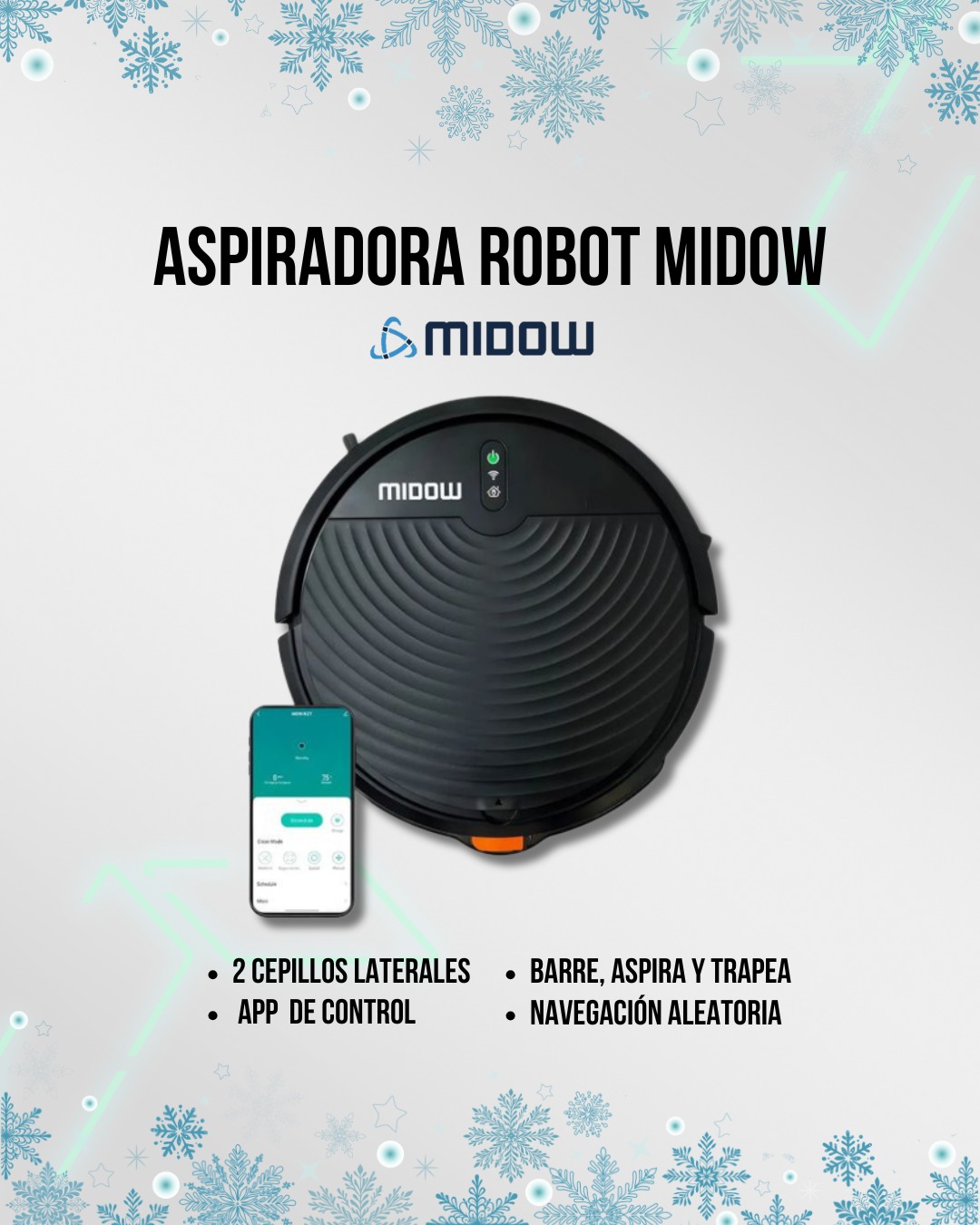Aspiradora Robot Midow WiFi Smart Trapeador 3 Modos de Limpieza Negro MDWRZT