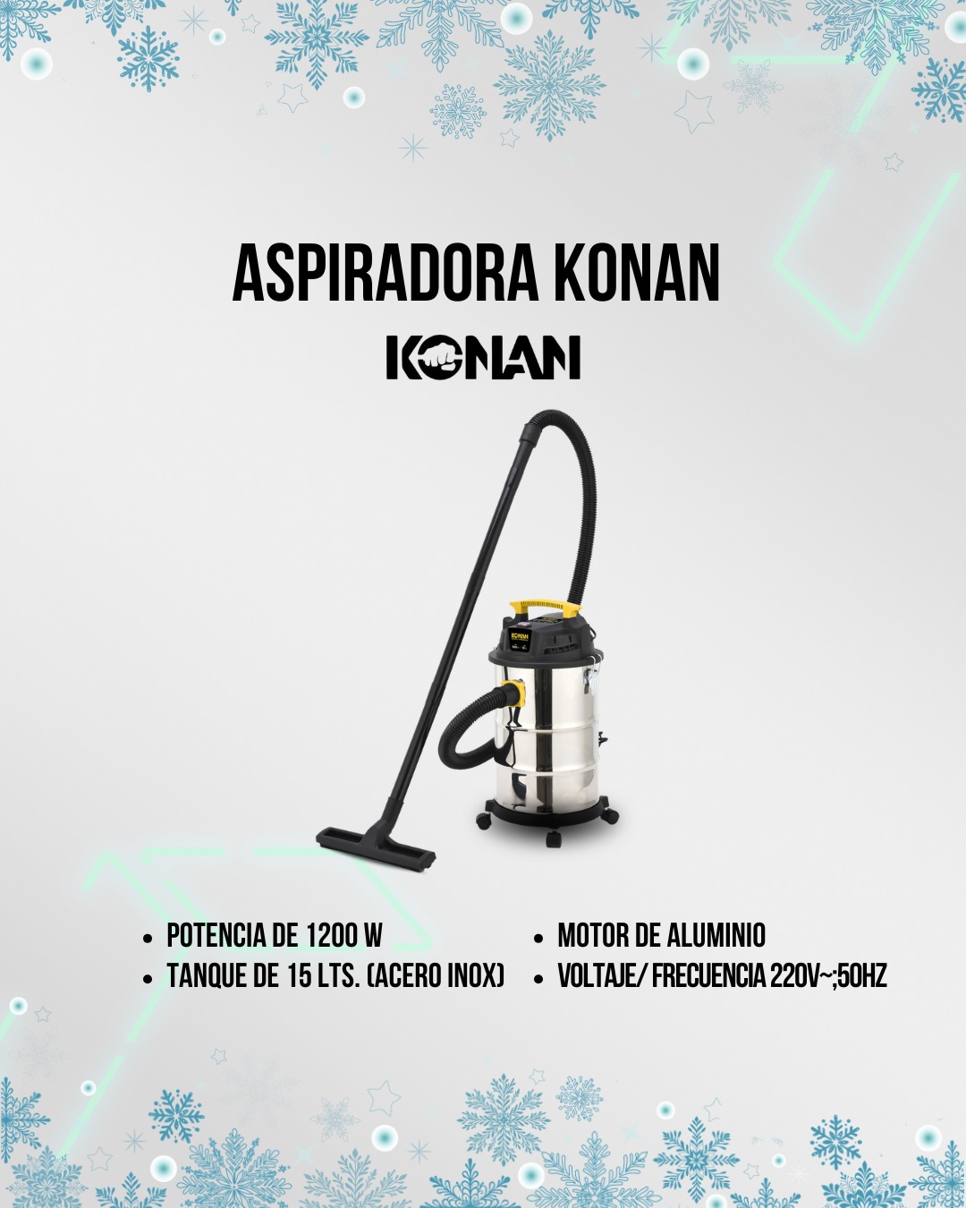Aspiradora Sopladora Konan 15L 1200W Líquido/Polvo HEPA Plateado