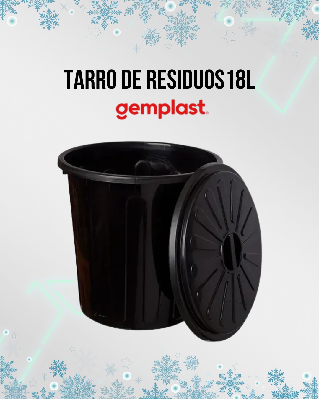 Tarro de Residuos Gemplast 18L Negro Con Tapa 614N