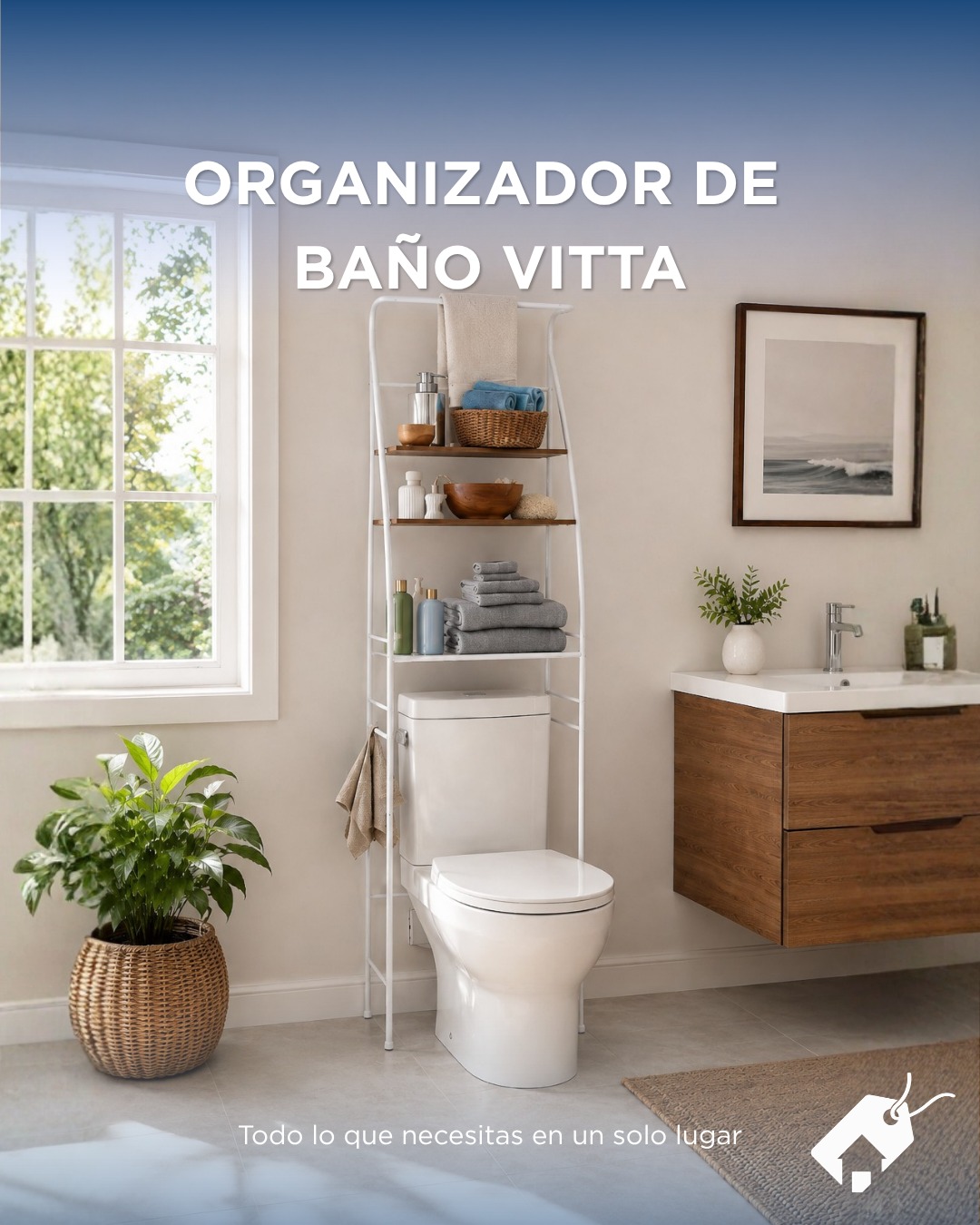 Mueble Organizador De Baño Vitta Inodoro 3 Estantes Bastidor Blanco