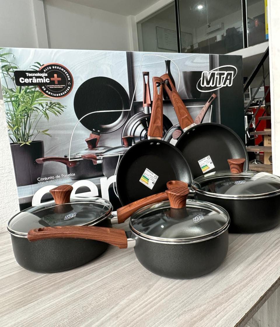Juego De Ollas Safira 5 Piezas Mango Madera