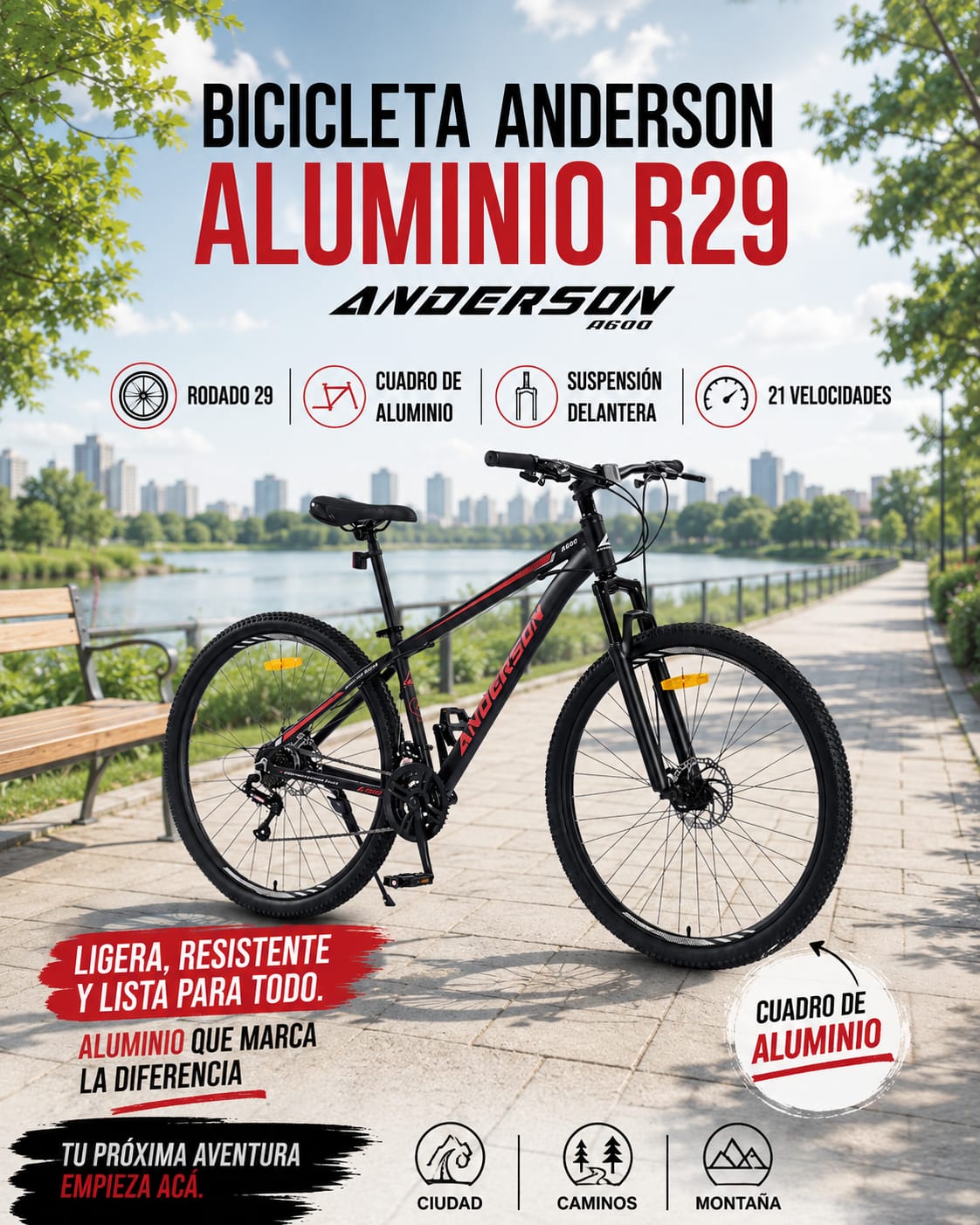 Bicicleta Anderson Aluminio A600 R29" NEGRO ROSA TALLE S M