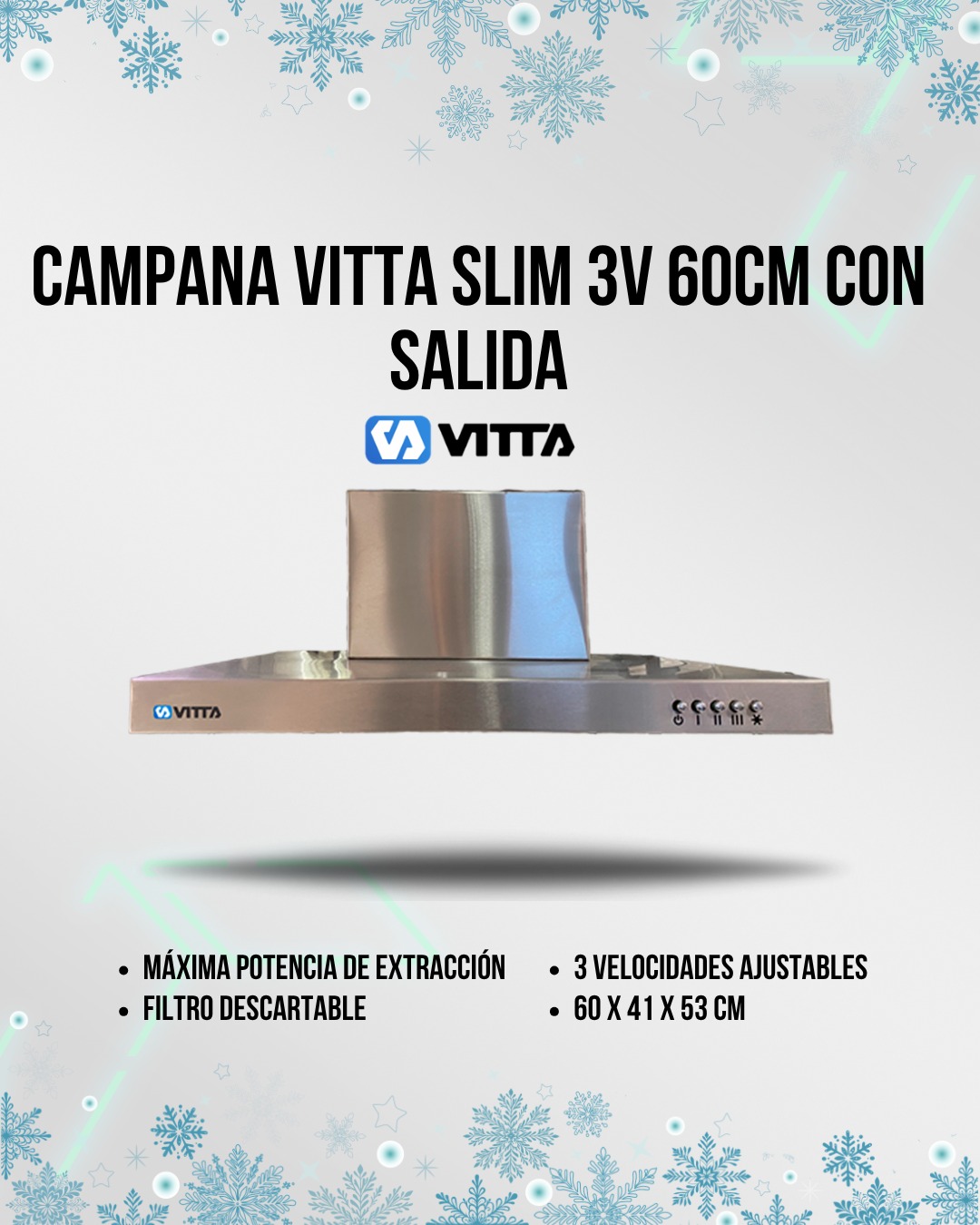 Campana Vitta Slim 3V 60cm con Salida Acero Inoxidable Plateado