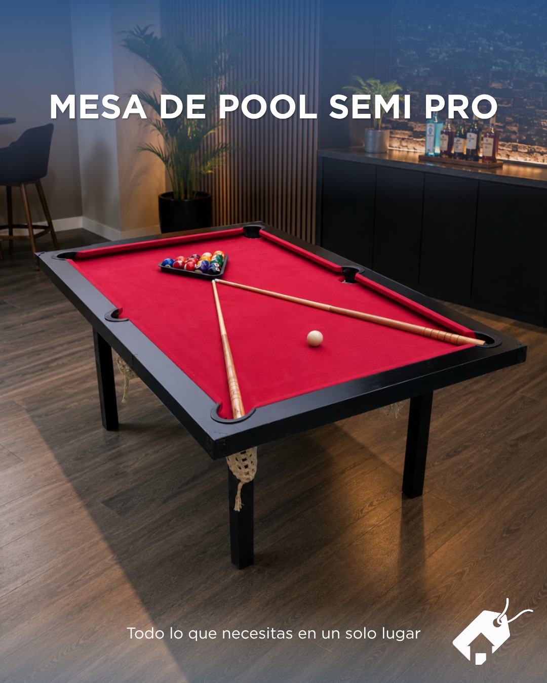 Mesa de Pool Semi Pro Madera Negra Paño Bordo