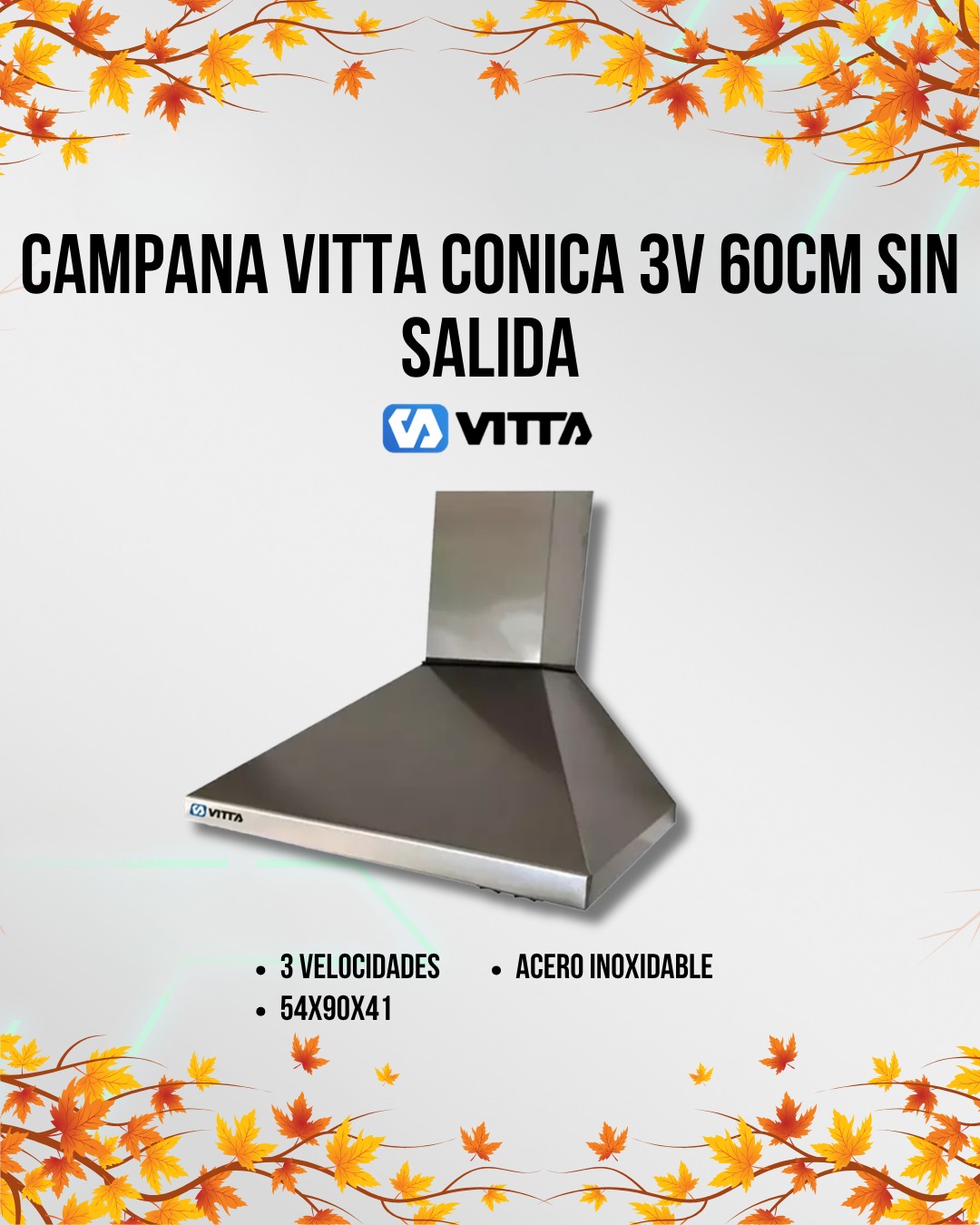 Campana Conica De Cocina Sin Salida 3vel Vitta 60cm Acero Acero Inoxidable