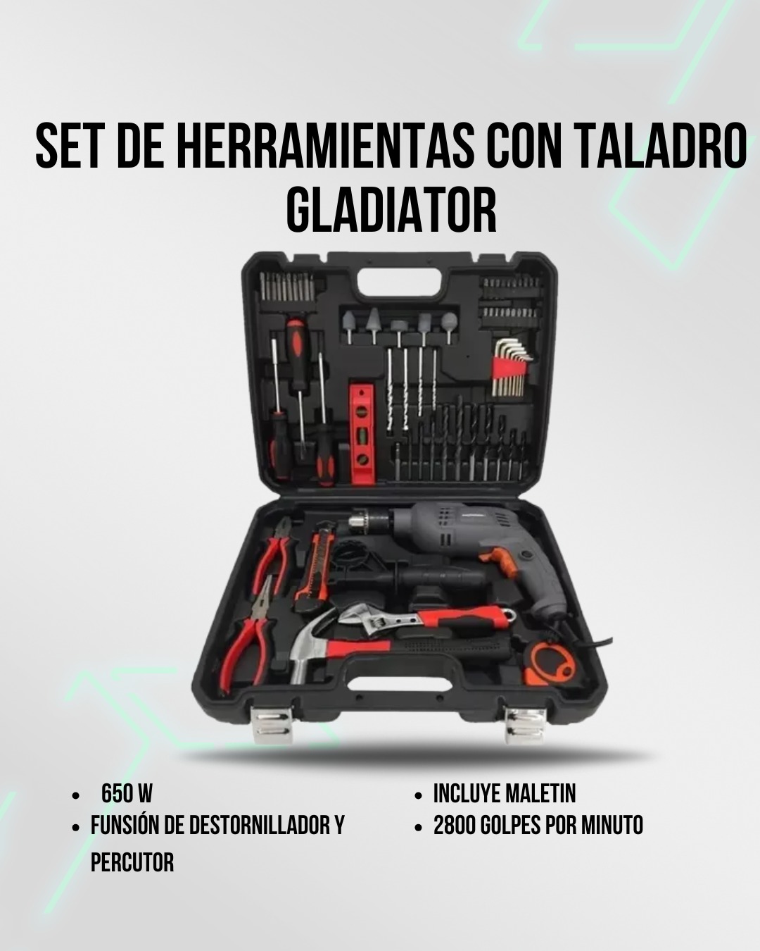 Set de Herramientas c Taladro Gladiator SKU 5256
