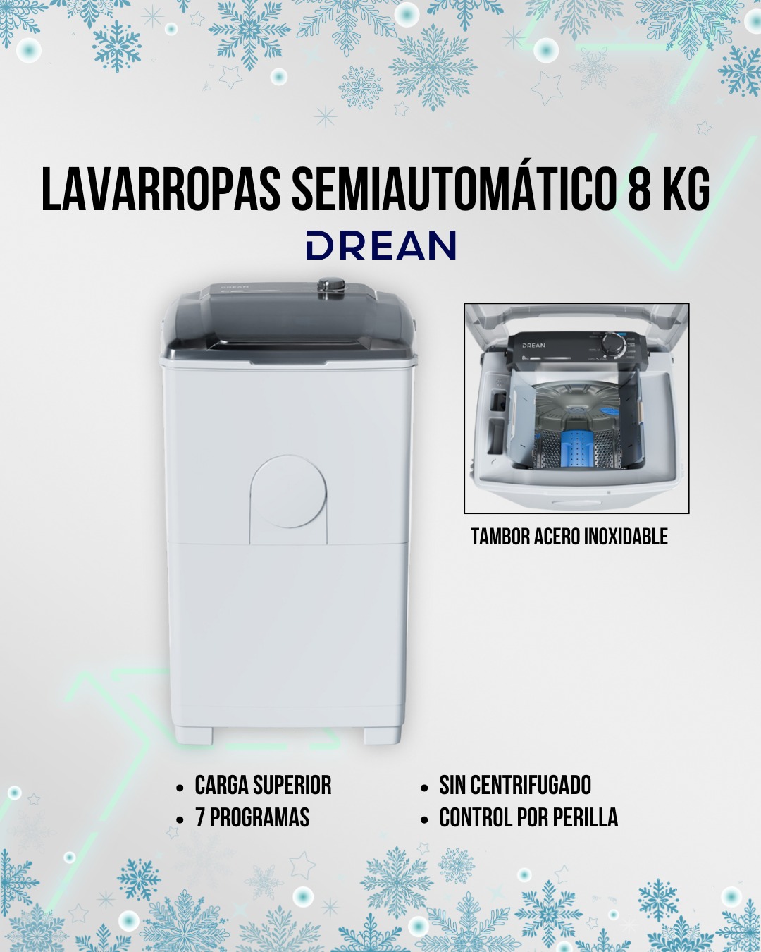 Lavarropas Semiautomático 8 Kg Blanco Drean – LTDR87SB0