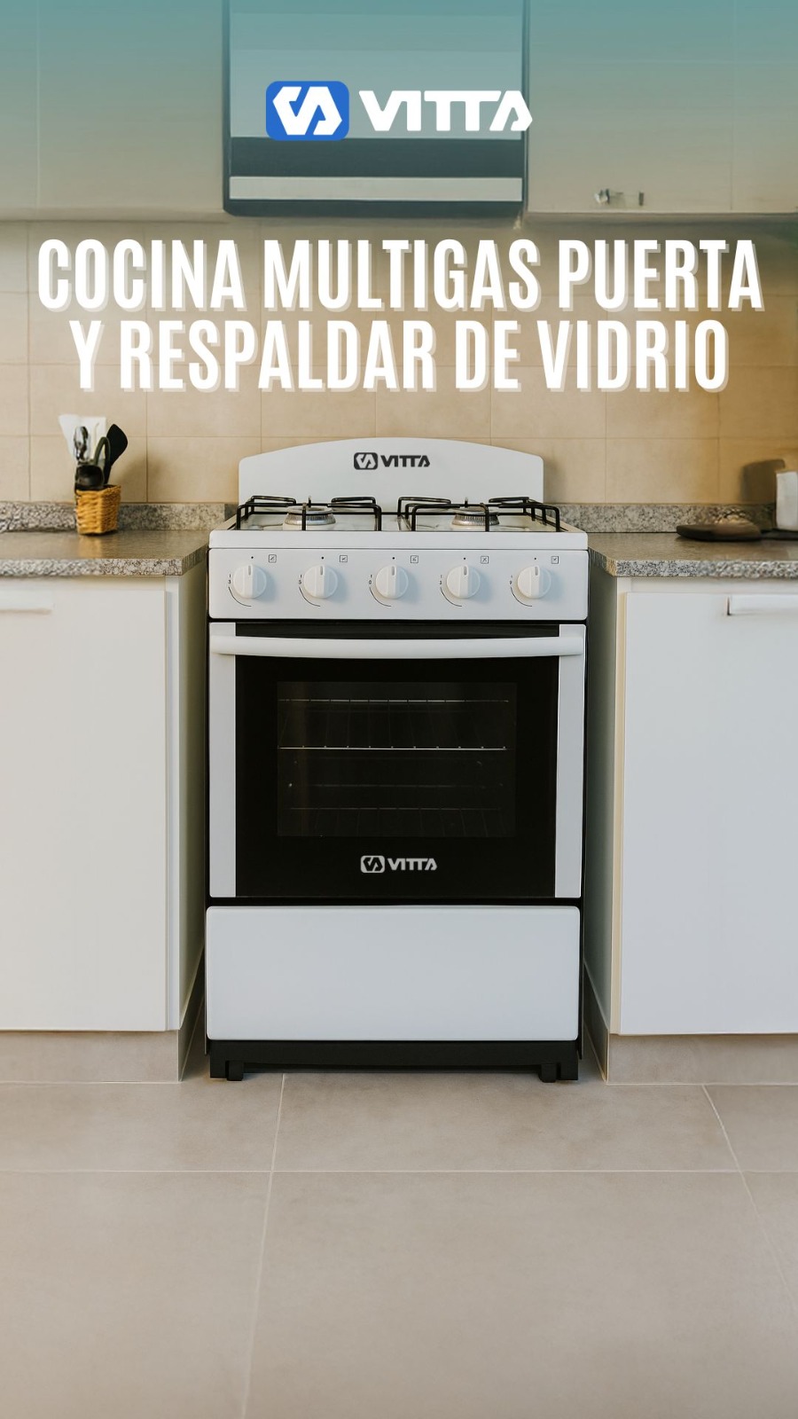 Cocina Vitta Multigas 52 Cm Puerta Y Respaldar De Vidrio (07221) (Blanco Multigas)