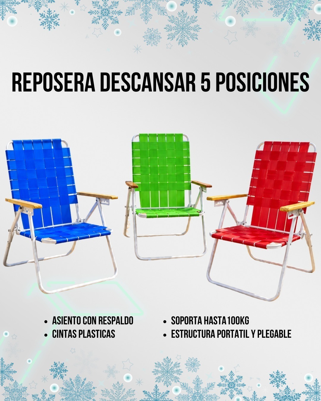 Reposeras Descansar 5 Posiciones Con Apoya Brazos De Madera
