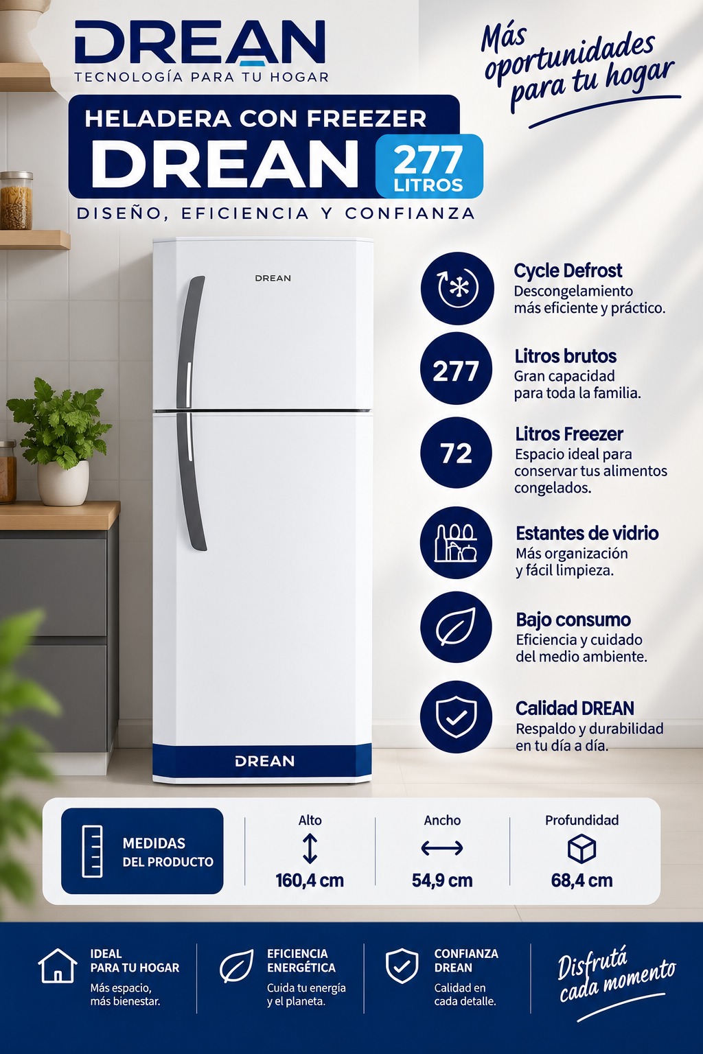 Heladera Drean con Freezer Cíclica 277 L Blanca HDR280F50B