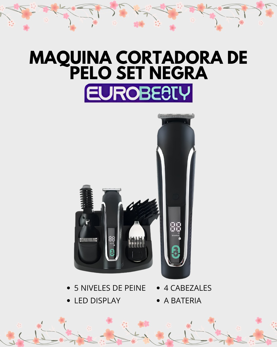 Máquina Cortadora de Pelo EuroBeauty Set Negro EB-TR235I