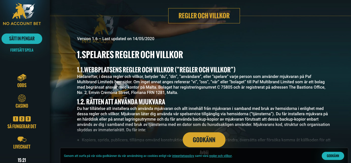 no account bet registrering