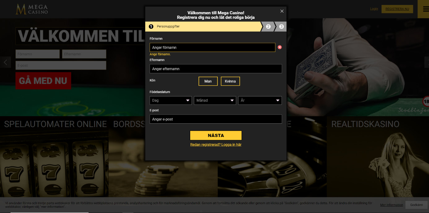 Mega casino registreringsformulär