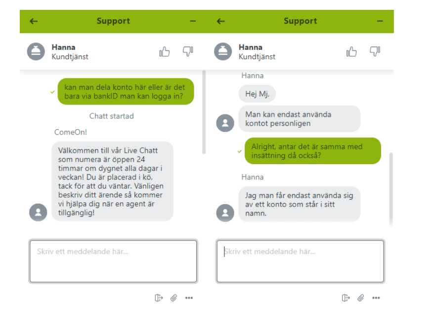 comeon chat support 2