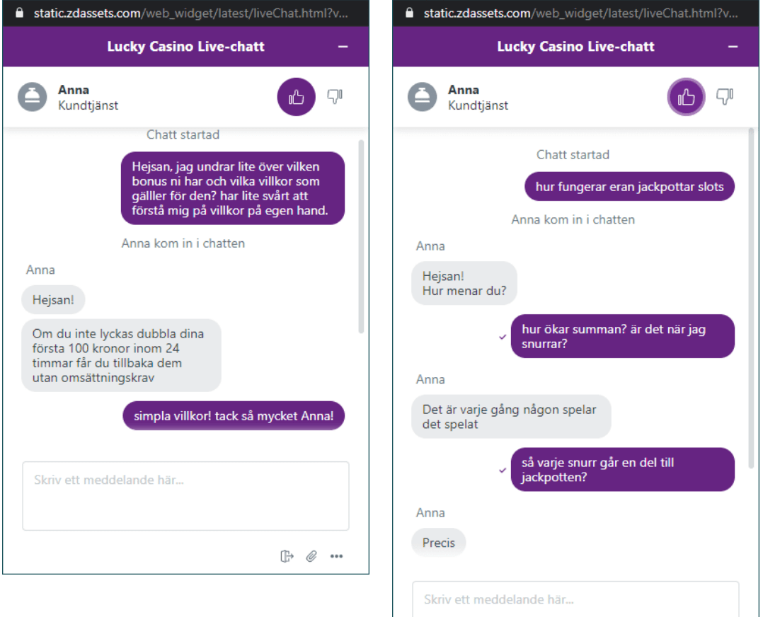 lucky casino chatt support